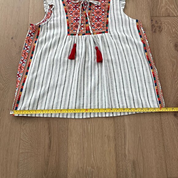 Savanna Jane Blouse Shirt Women Large Embroidered Linen Blend Tassel 16631 - Picture 8 of 13